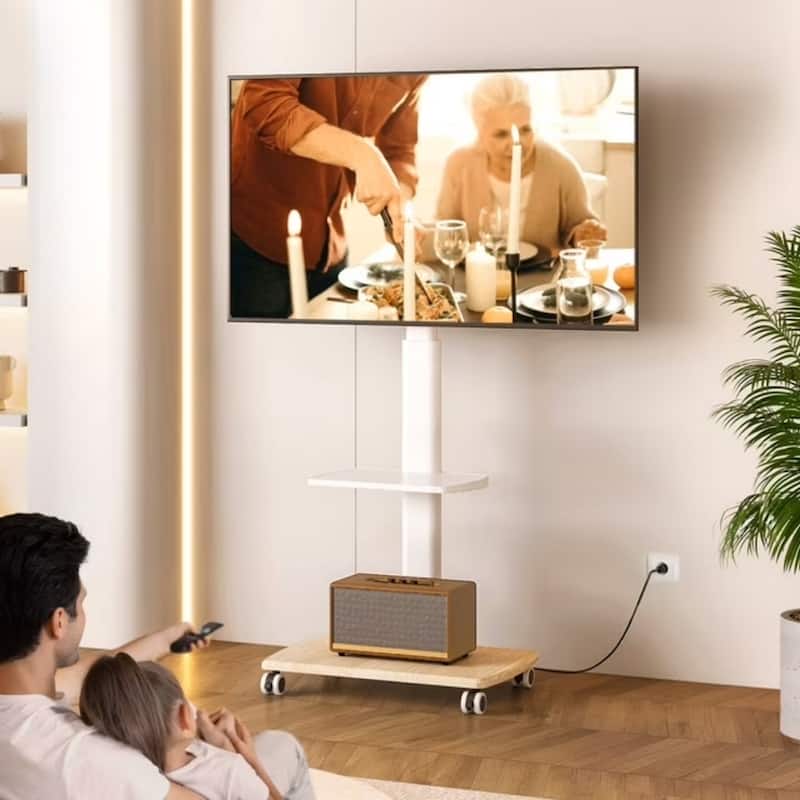 FITUEYES Rolling TV Stand with Power Strip for 32-70 Inch TVs with One Shelf