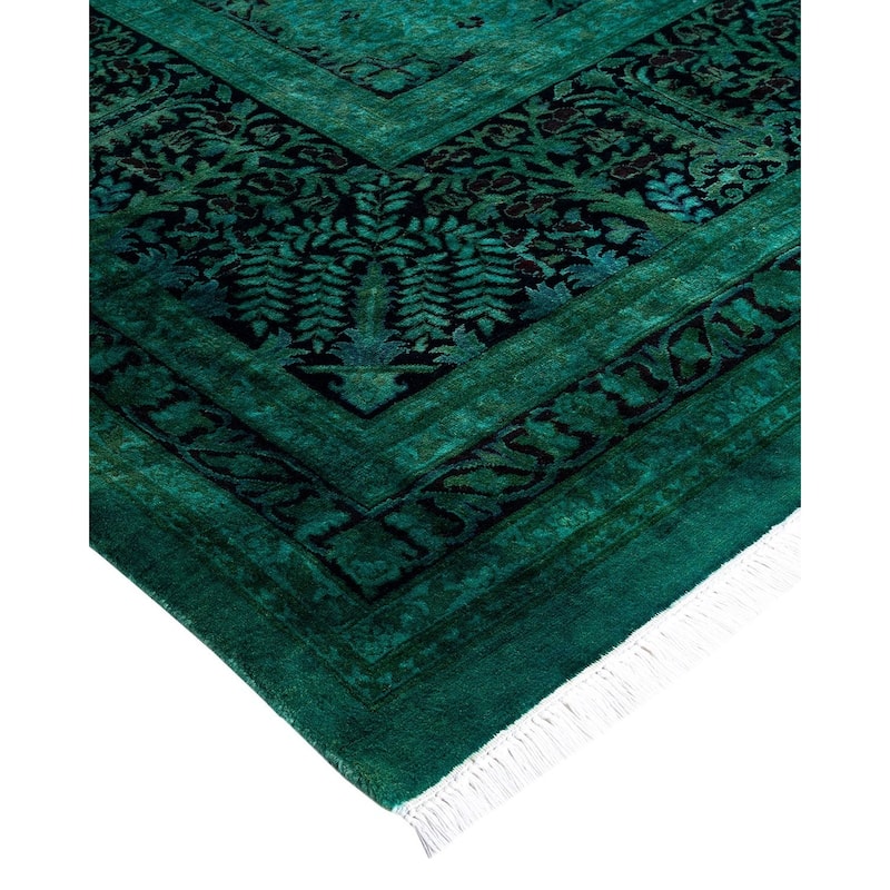 Overdyed, One-of-a-Kind Hand-Knotted Area Rug - Green - 12' 2" x 17' 10"