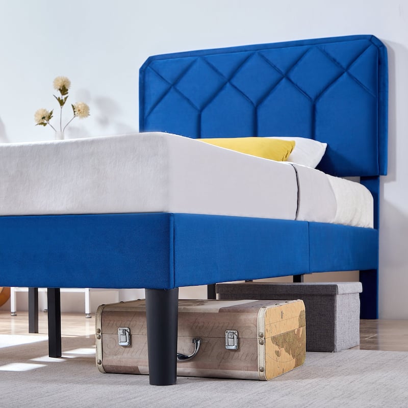 2 Pack Twin Size Kids Bed Frame Height Adjustable Diamond Pattern Upholstered Headboard Bed Twin Size Bed Set of 2