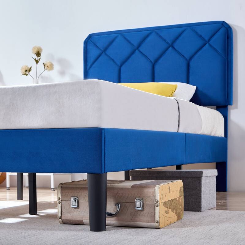 Upholstered Platform Bed Frame with Modern Adjustable Headboard, No Box Spring Needed