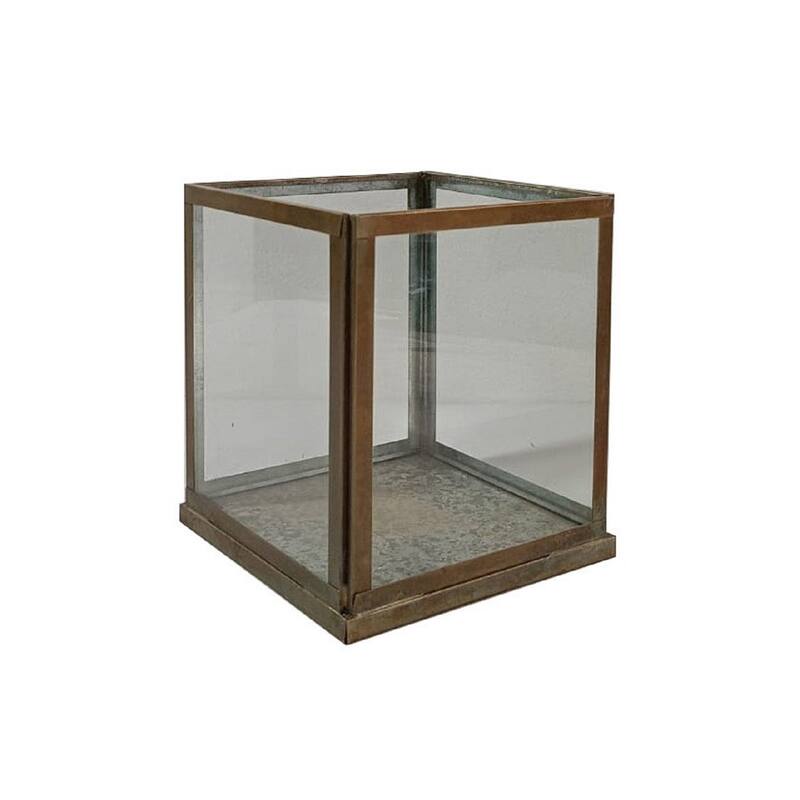 Small Aged Antique Candle Holder Iron & Glass H 7" - AGED ANTIQUE