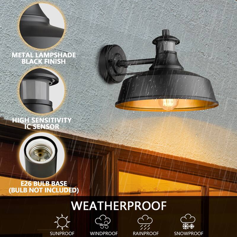 Outdoor Motion Sensor Barn Light - Dusk to Dawn Farmhouse Wall Lantern