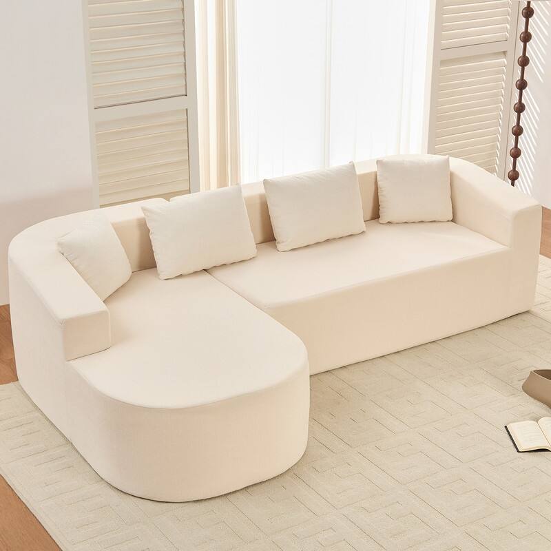 Mixoy 98 inch Chenille L Shape Sectional Sofa with Curved Chaise,Modern Cloud 3 Seater Sofa Couch - 98.4" x 59.1" x 34.7" - Beige
