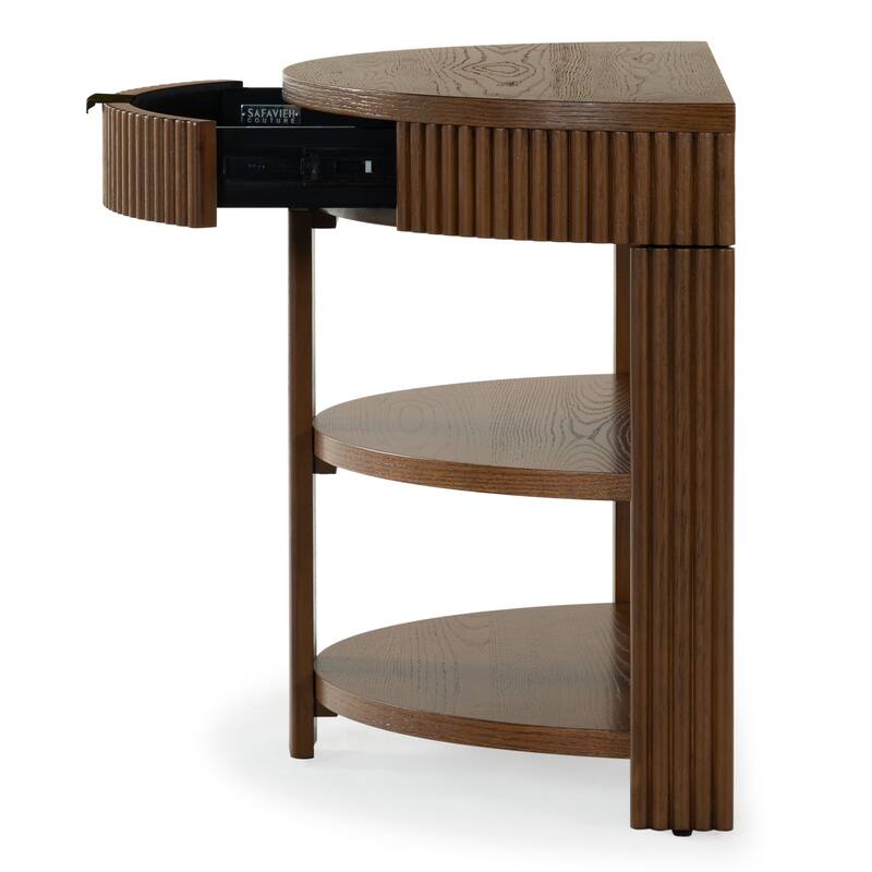 SAFAVIEH Couture Shelbie Reeded 1-Drawer 2-Shelf Half Moon Console Table - 32"W x 16"D x 26"H
