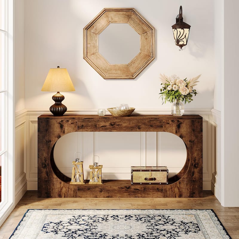 63-Inch Console Table for Entryway, 2 Tier Narrow Sofa Table for Living Room