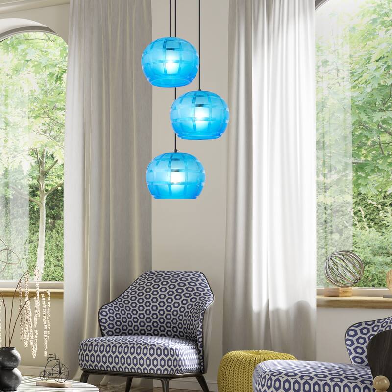 Catharine River of Goods Black Metal and Hand Blown Glass 11.75-Inch Pendant Light with Adjustable Hanging Cord