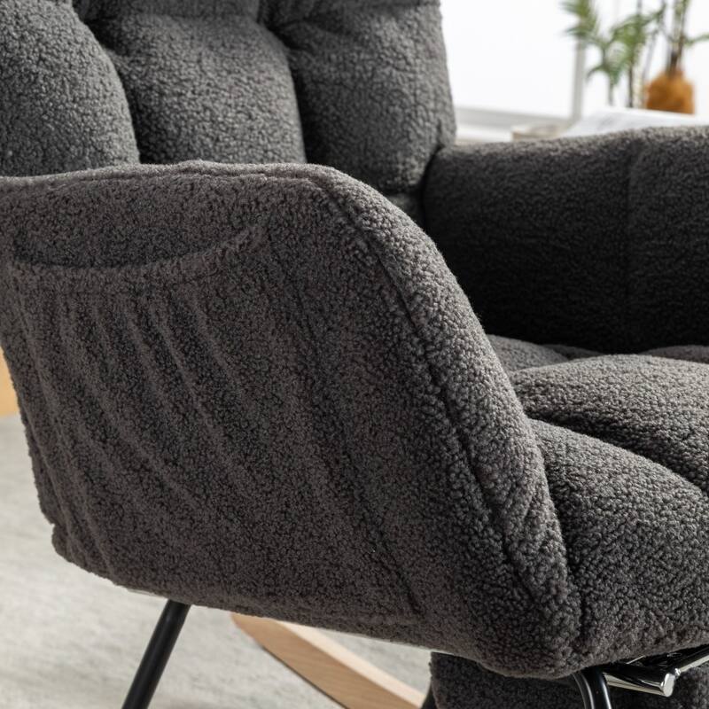 Modern Teddy Fabric Living Room Rocking Chair with Adjustable Footrest