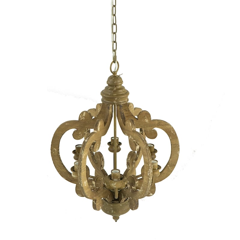 Farmhouse Chandelier, 6-Light Wood Chandelier Pendant Light Fixture with Adjustable Chain for Dining Room, Bulb Not Included