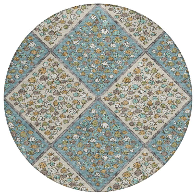 Machine Washable Indoor/ Outdoor Diamond Fish Chantille Rug