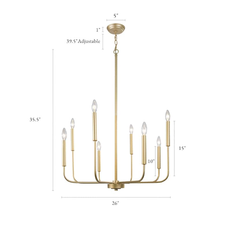 Modern Gold 8-Light Chandelier French Country Wheel Pendant for Dining Room