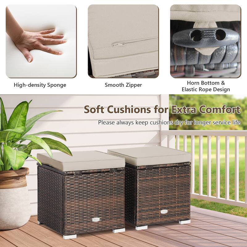 Costway 2PCS Patio Rattan Ottomans Seat Side Table Storage Box - See Details