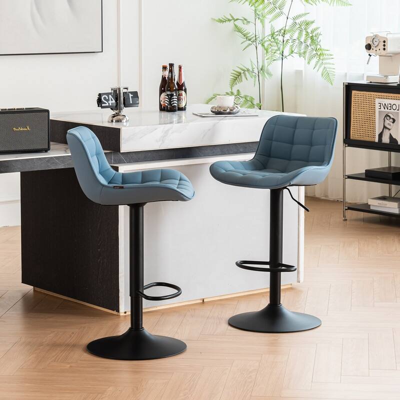 Adjustable Height Bar Stools Set of 2, Faux Leather Barstools for Kitchen Island Counter