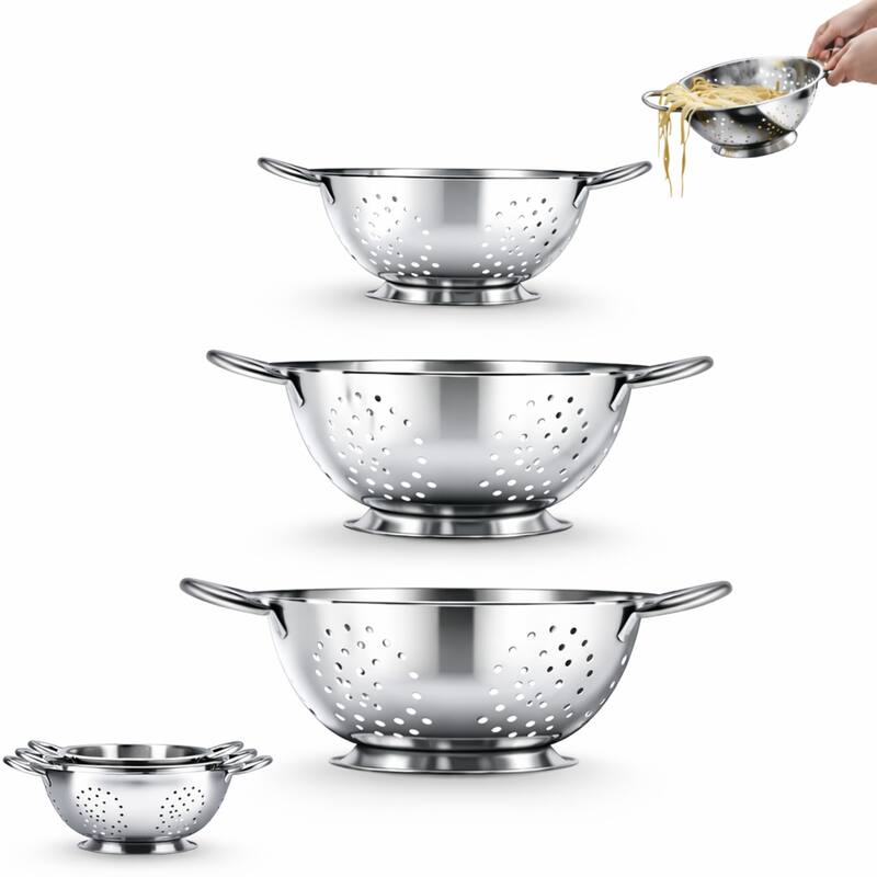 Amco 3-Piece Stainless Steel Colander Set - 1.5, 3, 5 Quart - 1.5, 3, 5 Quart - Silver - 1.5, 3, 5 Quart