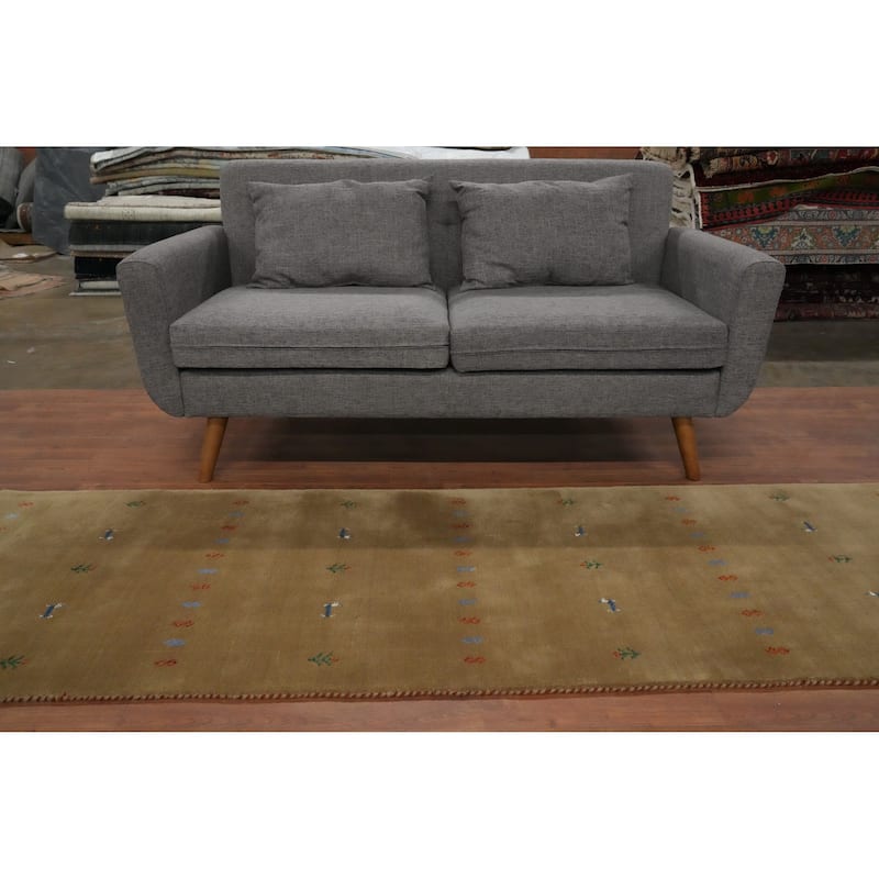 Hand Knotted Oriental 100% Wool Carpet Tribal Animal Pictorial Brown Gabbeh Runner Rug - 8' 1'' X 2' 7''