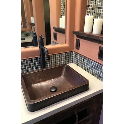 19-in Rectangle Skirted Vessel Hammered Copper Sink (VREC19SKDB)