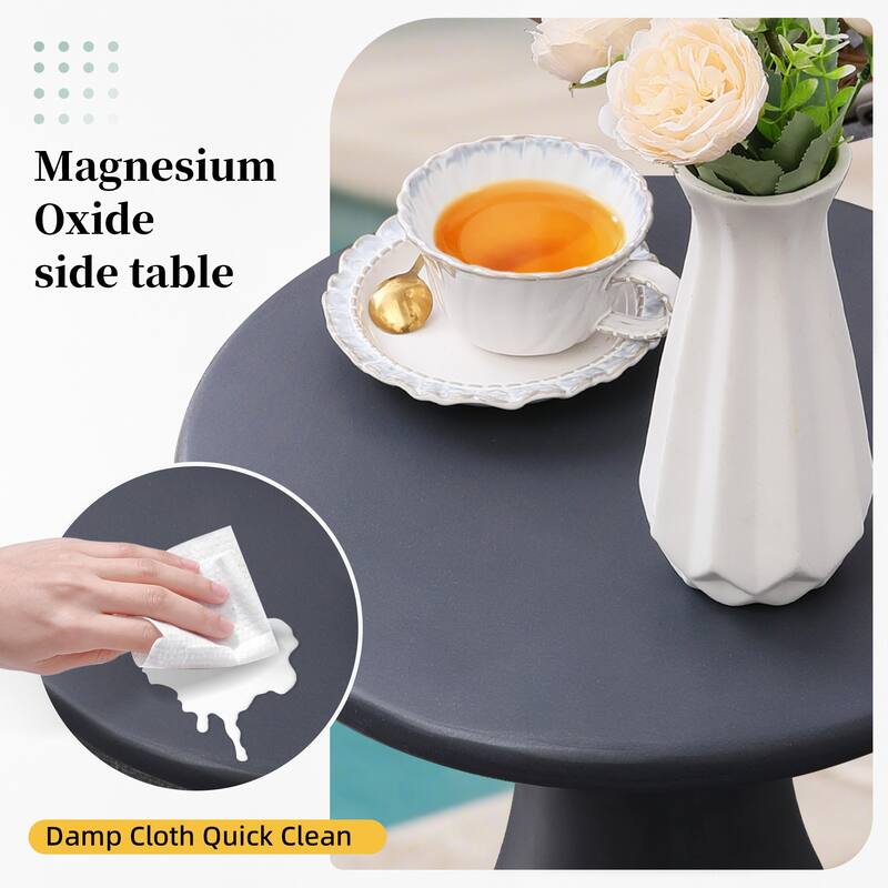 16 in. Magnesium Oxide Outdoor/Indoor Round Side Tables (Set of 2)