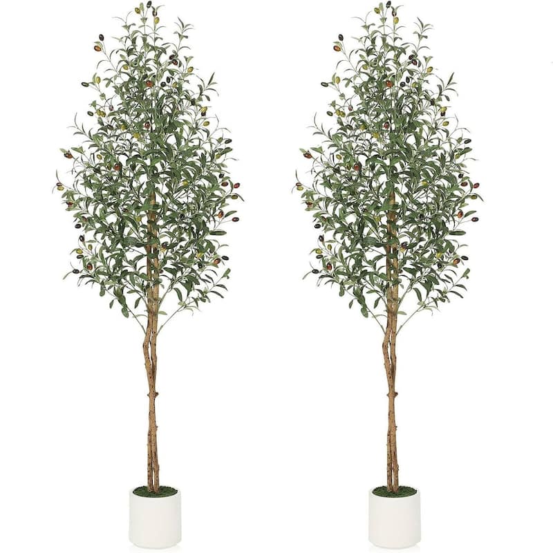 2 Pack Artificial Faux Olive Tree with White Planter for Home Office Decor - 6ft
