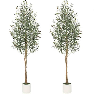2 Pack Artificial Faux Olive Tree with White Planter for Home Office Decor
