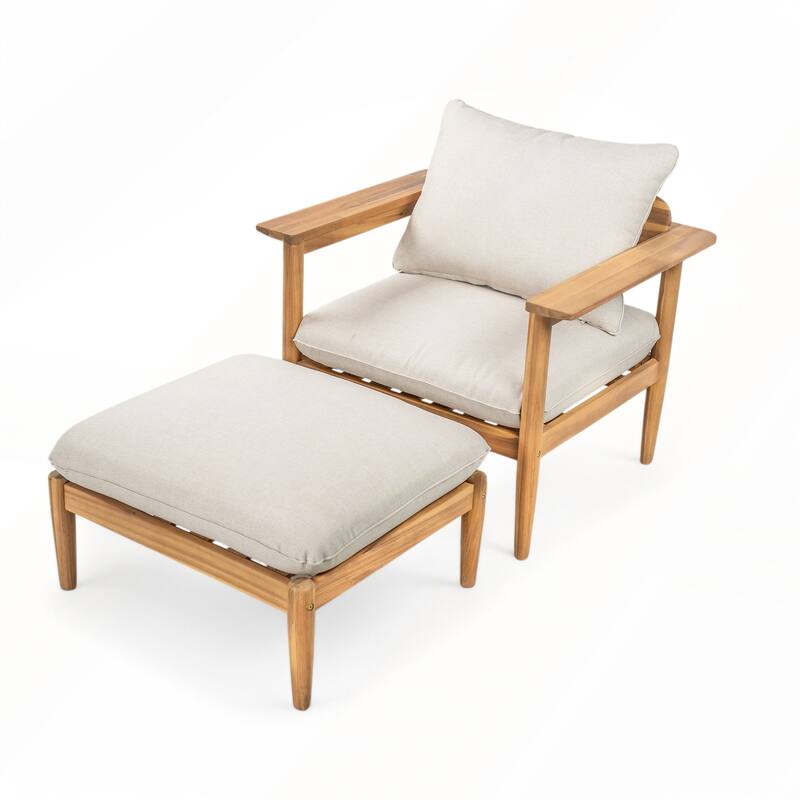 Outdoor Acacia Wood Lounge Set with Chair and Ottoman