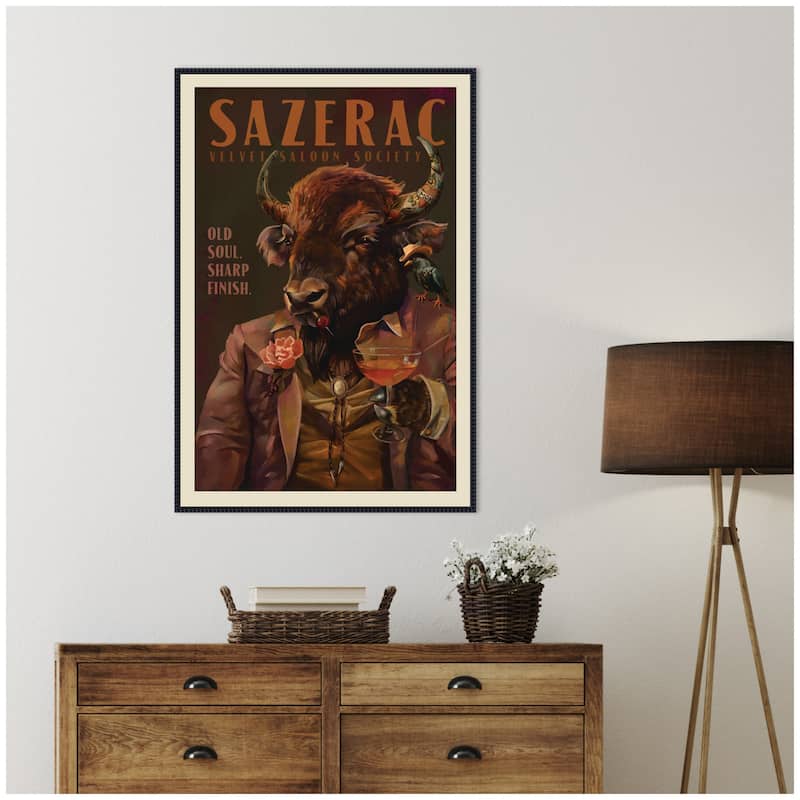 Kate and Laurel WG Sazerac Bison Buffalo by The Whiskey Ginger Framed Canvas Wall Art Print