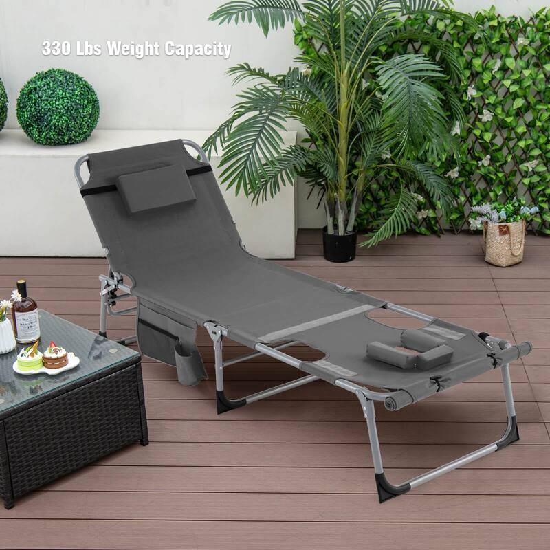 Goplus 2 PCS Outdoor Folding Chaise 5-Position Lounge Chair with - See Details