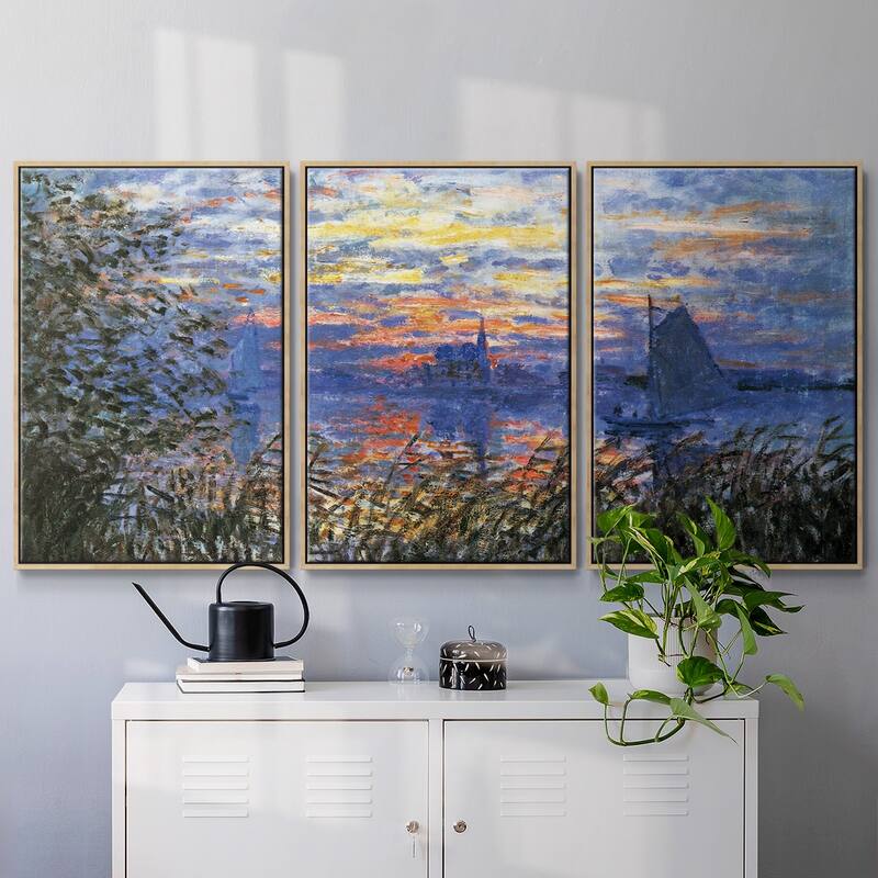 Sunset on the Seine by Monet - Multi Piece Framed Canvas