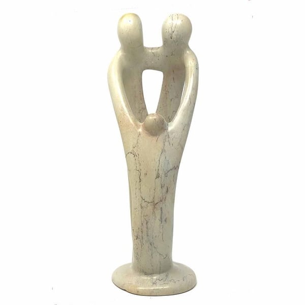 slide 2 of 12, Handmade Soapstone Loving Family Embrace Parent and Child Statue 2 Parents 1 Child