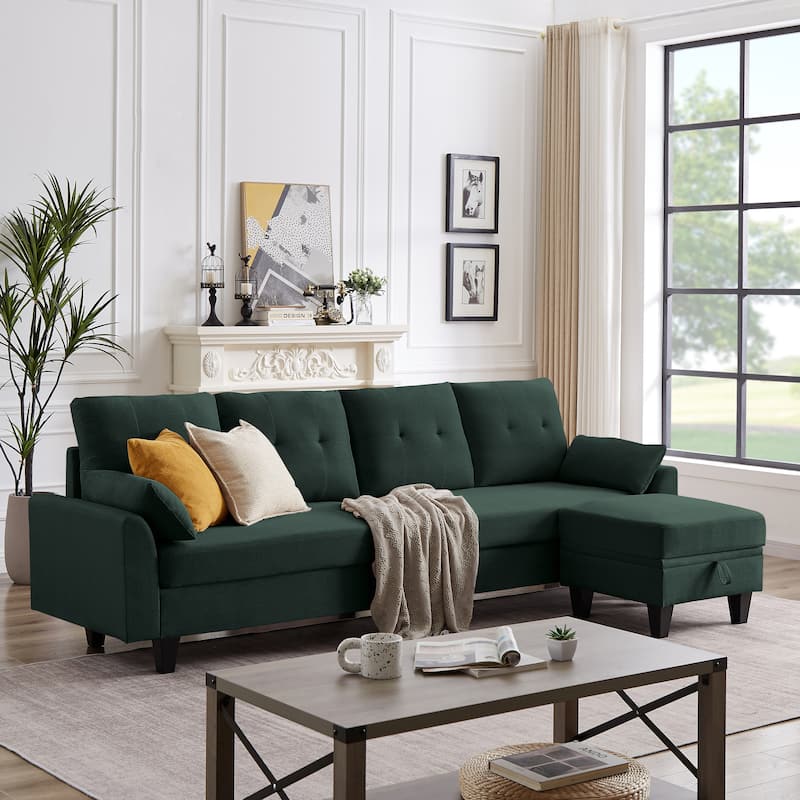 Modular Sectional Sofa Couch L Shaped With Chaise Storage Ottoman and Side Bags For Living Room