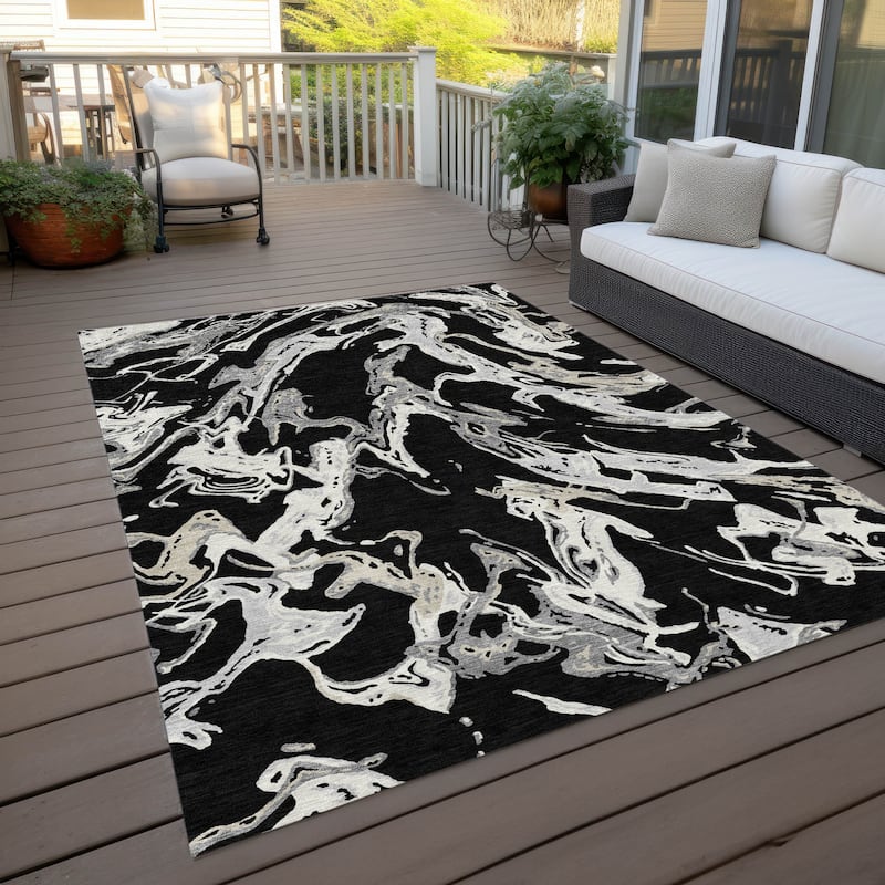 Machine Washable Indoor/ Outdoor Modern Wave Chantille Rug