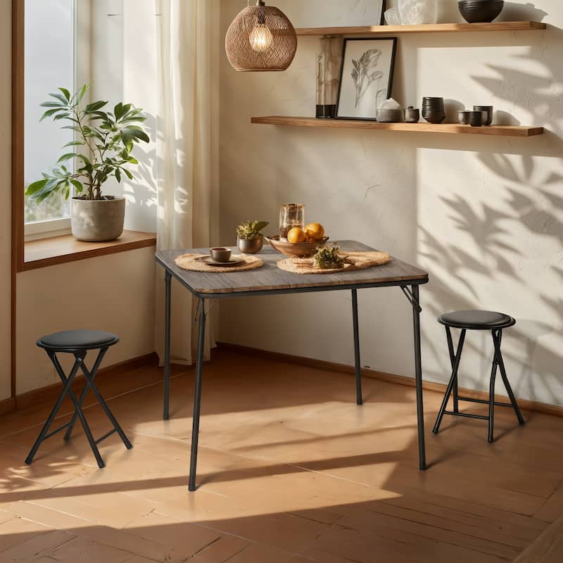 Industrial Style Dining Table - 31.6 x 31.6 x 27.8 Inches, Wooden Top with Black Metal Frame, Ideal for Home and Office Use - Brown