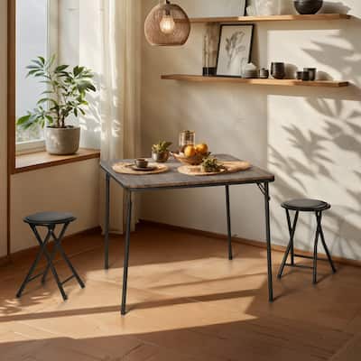 Industrial Style Dining Table - 31.6 x 31.6 x 27.8 Inches, Wooden Top with Black Metal Frame, Ideal for Home and Office Use