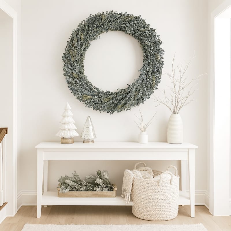 Preserved Decorative Real Dried Eucalyptus Wreath - Green