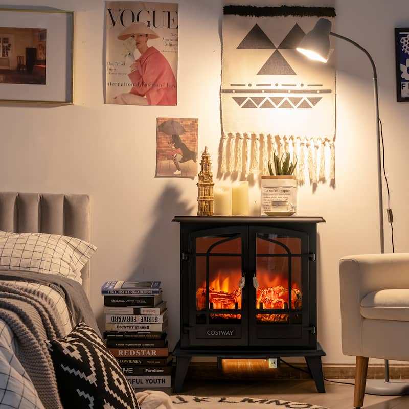 Costway 25'' Freestanding Electric Fireplace Heater Stove W/ Realistic - See Details