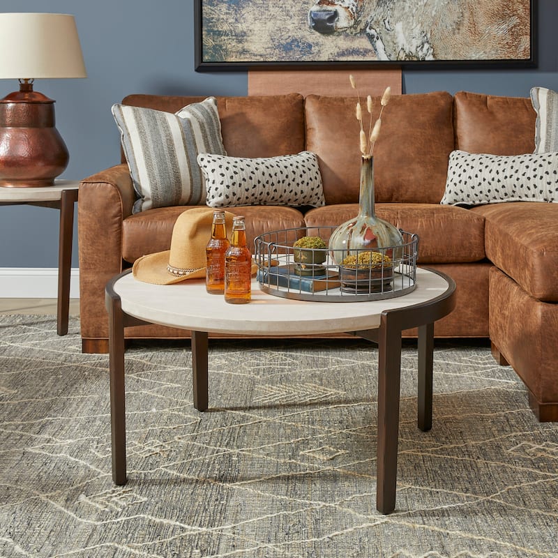 Palette Stone Round Coffee Table - 35" x 18" x 35" - 35" x 18" x 35" - Brown - Wood