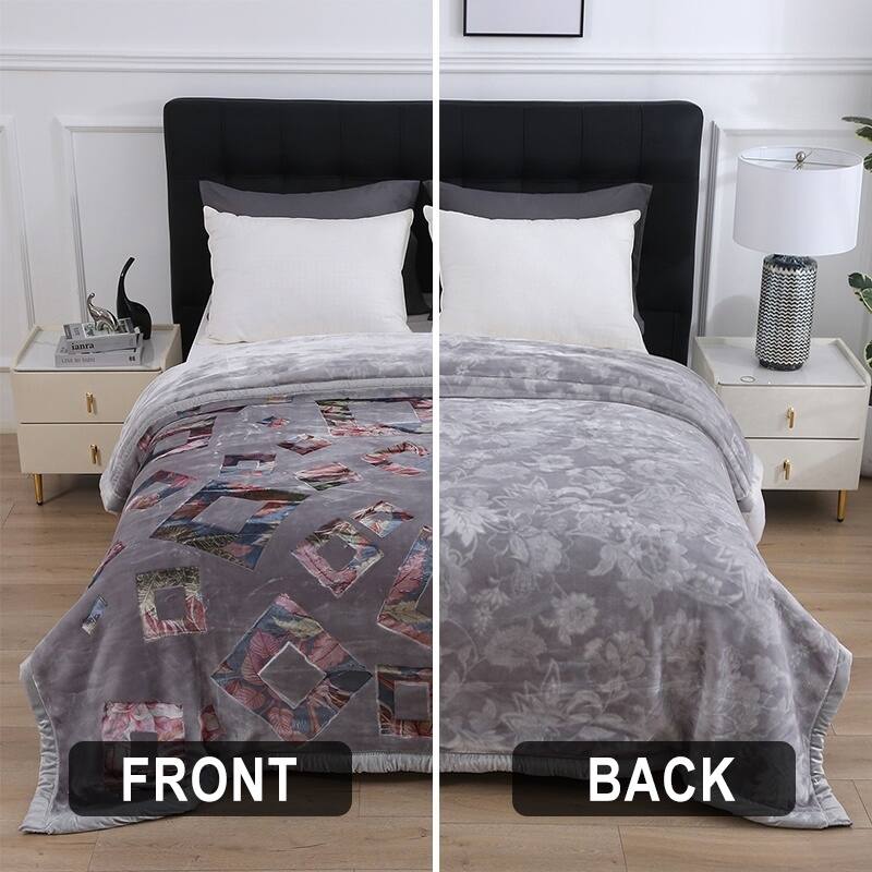 Luxury Heavy Thick Plush Blanket 2 Ply A&B Disign For Winter - King-85"x95" - Grey Frames