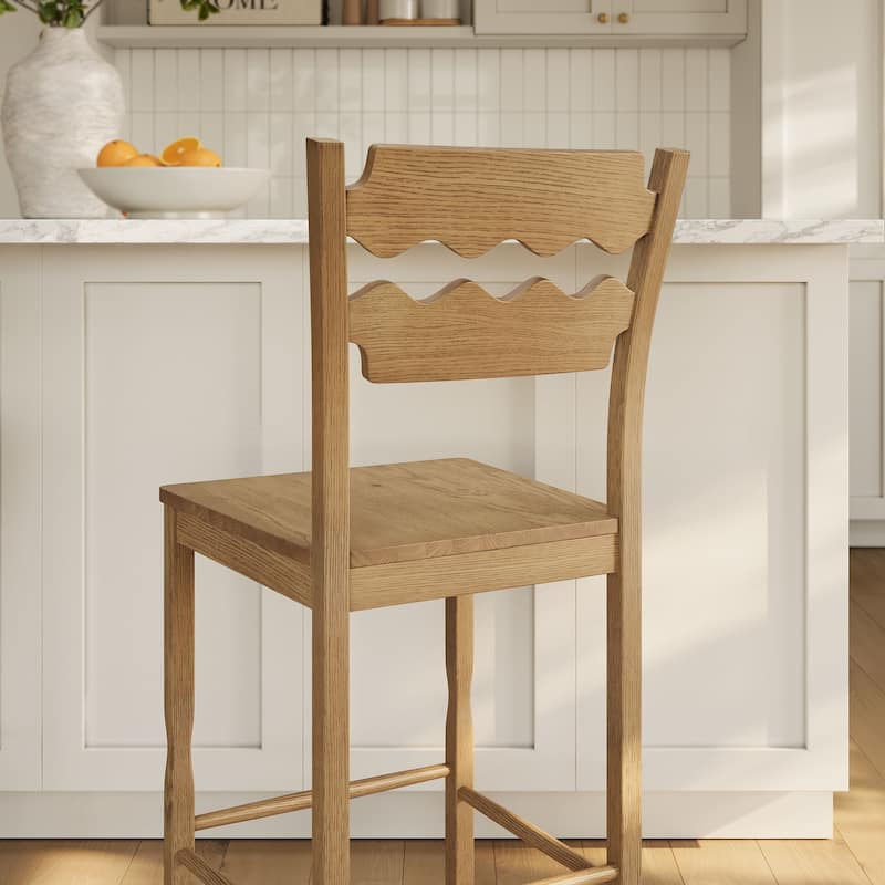 Jax Oak Wood Bar Stool With Wavy Razor Back