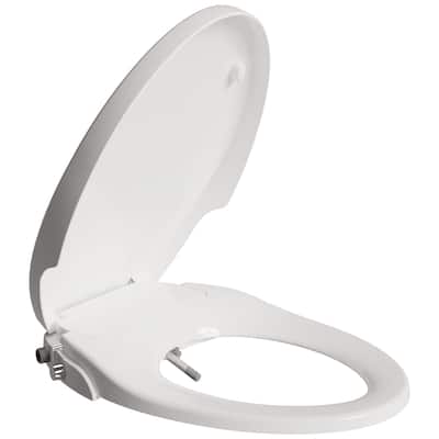 ANZZI Hal White Manual Soft Close Bidet Seat for Elongated Toilets with Dual Nozzle and Built-In Side Lever