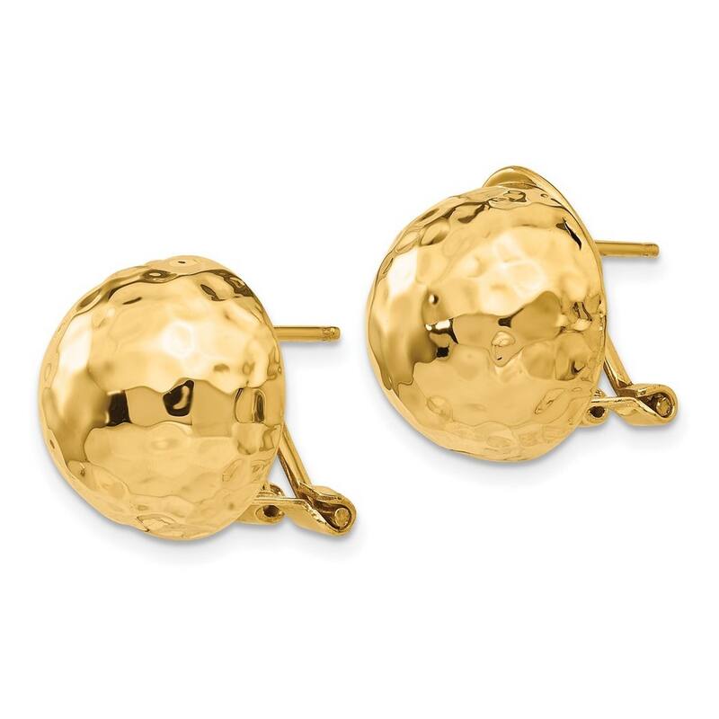 Curata 14k Yellow Gold 14mm Hammered Omega Back Post Earrings