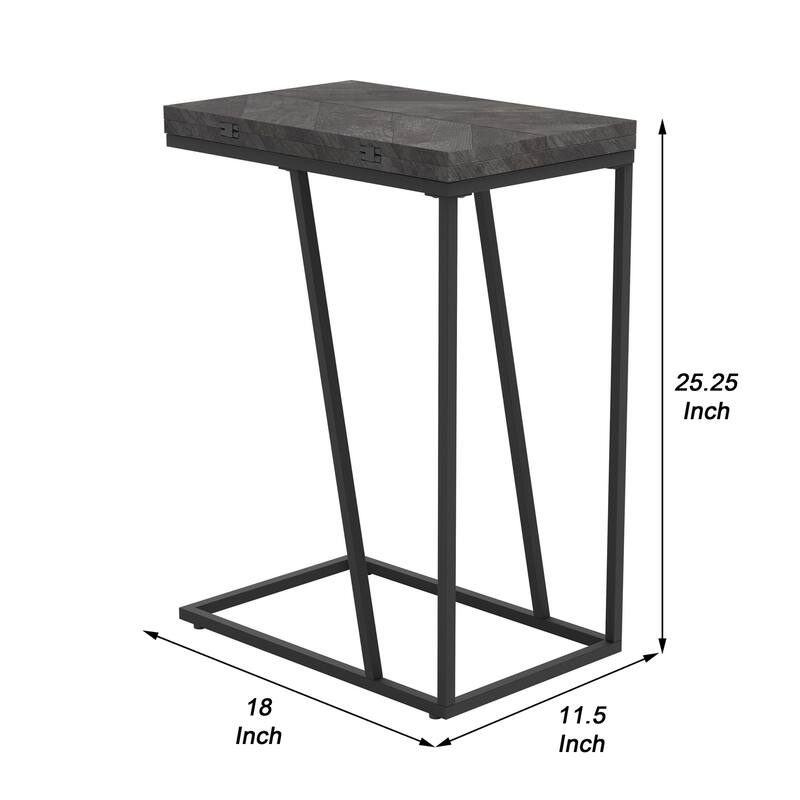 18 in. Gray and Black Rectangle Wood End Table, Sturdy Build End Side Table for Living Rooms