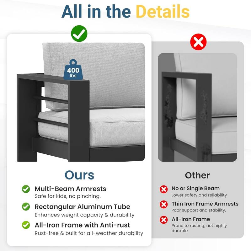 52" Metal Loveseat Patio Sofa with Thick Light Gray Cushions & Black Frame