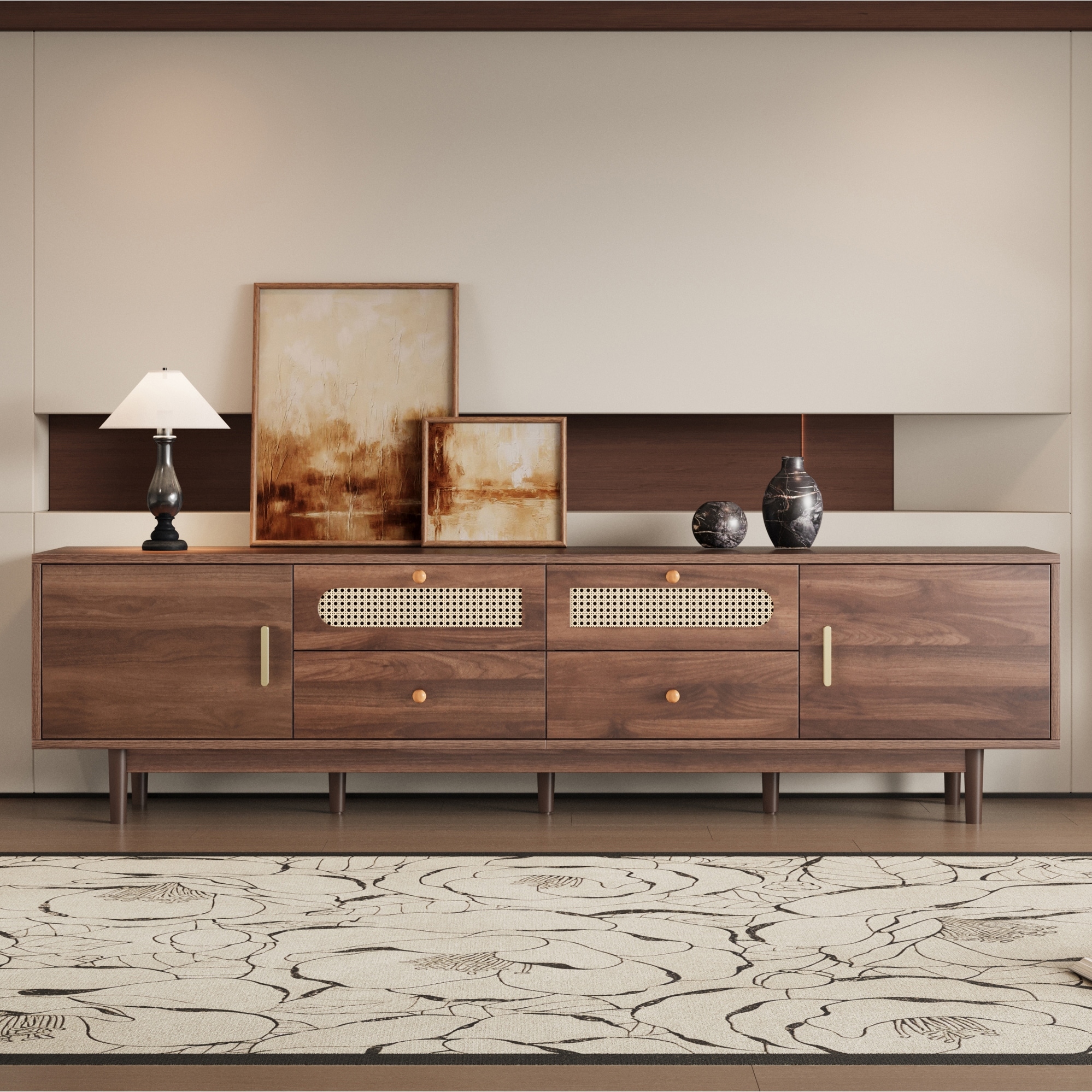 76" TV Stand with Drawers for Living Room/Bedroom, Modern Chic Entertainment Center for TVs Up to 85 inches, with Storage