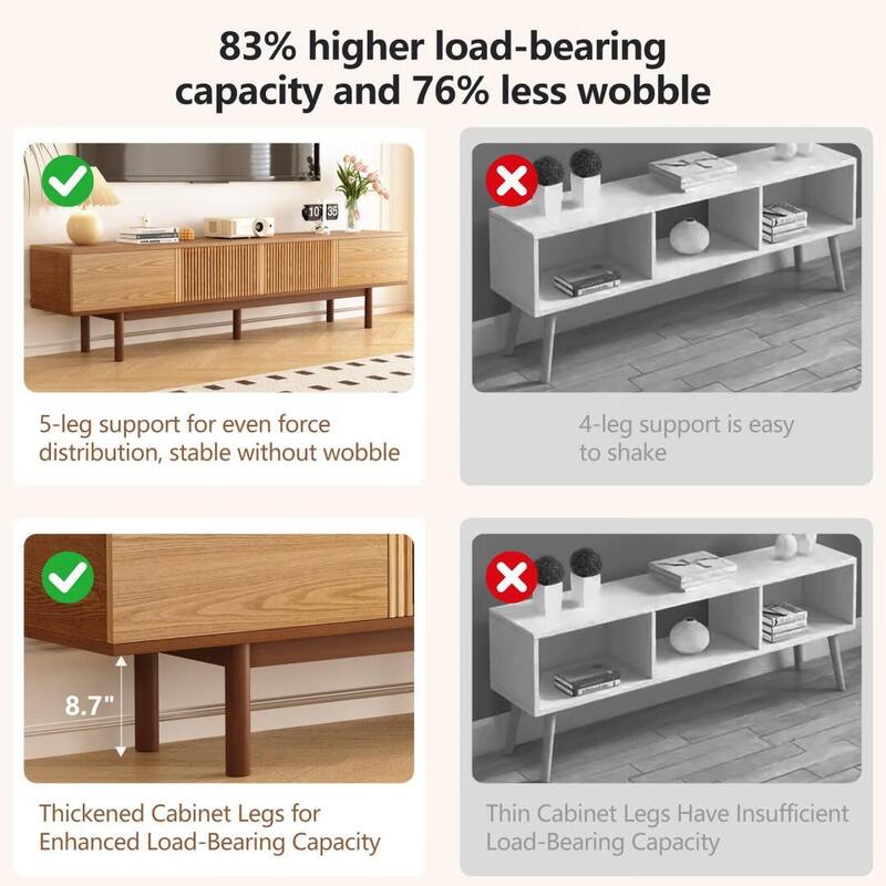 86.6" Solid Wood TV Stand with Slatted Door Design, Media Console for 90" TVs, - 86.6"Wx15.7"Dx20.8"H