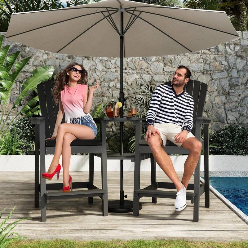 2-Pack Adirondack Bar Stools High-Back Outdoor Patio Chairs with Cup Holder Tray