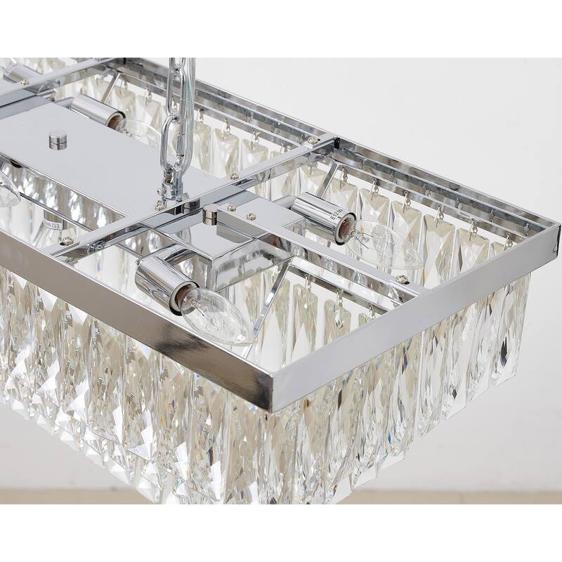12-Light Chrome Metal Chandelier With Clear Crystal