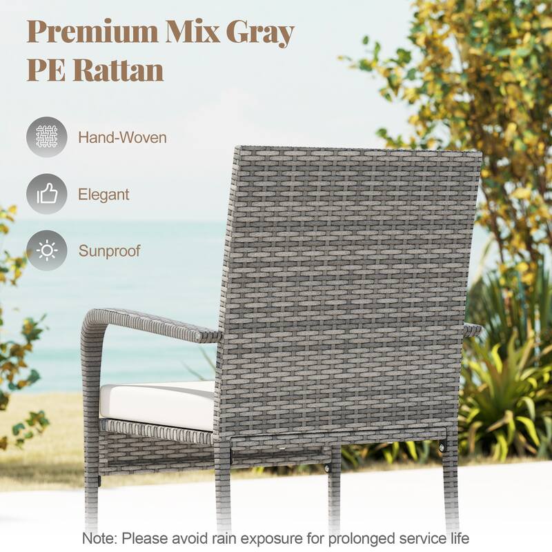 3-Piece Mix Grey Rattan Patio Furniture Set with Cushioned Chairs and Tempered Glass Table for Backyard or Balcony