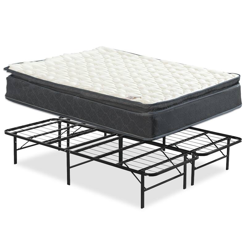 Onetan Mattress and Platform Bed Set, 10-Inch Medium Pillow Top Hybrid Mattress and 14" Metal Platform Bed