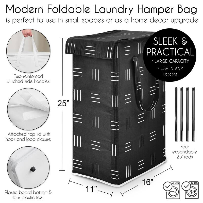Sweet Jojo Designs Black & White Boho Mudcloth Boy, Girl, Unisex/Gender Neutral Foldable Laundry Hamper with Handles - Bohemian