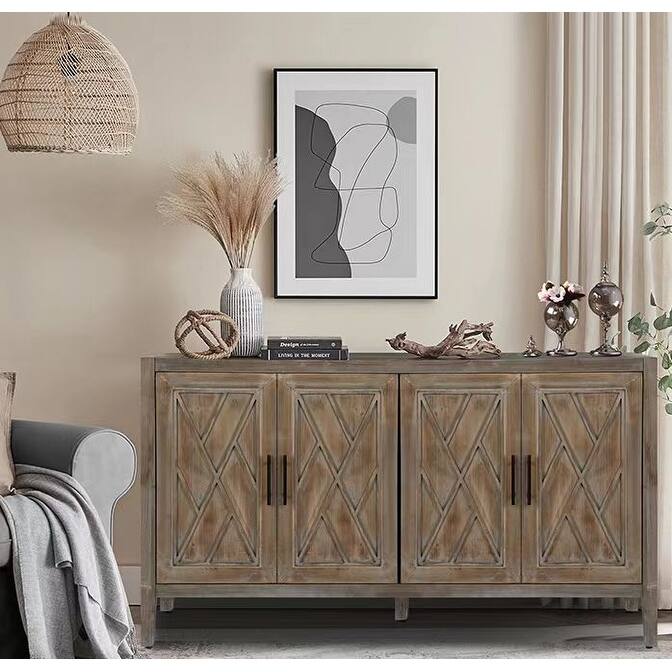 4 Door Wooden Twill Sideboard American Country Vintage Cabinet