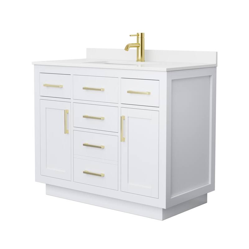 Wyndham Collection WCG262642S-QTZ-UNSMXX Beckett TK 42" Free Standing - White / White Quartz Top / Brushed Gold Hardware