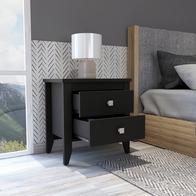 Windsor 2-Drawer Nightstand Black Wengue，Suitable for bedrooms,living rooms,apartments